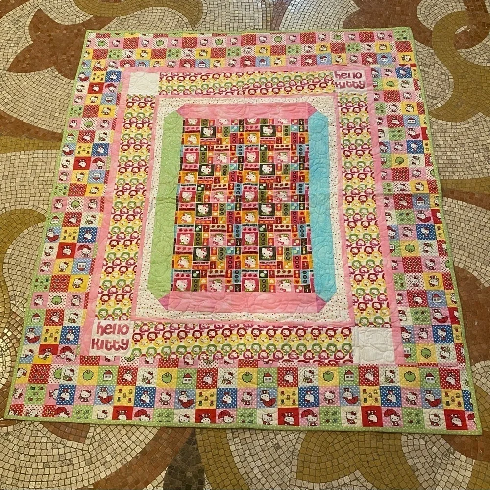 HELLO KITTY Handmade Colorful Quilt Blanket 45-1/2”x52-1/2”